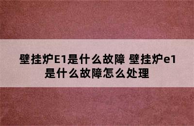 壁挂炉E1是什么故障 壁挂炉e1是什么故障怎么处理